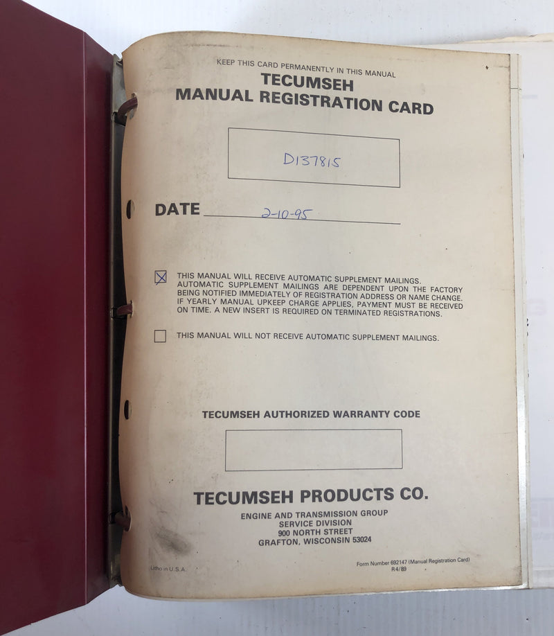 Tecumseh Products Company Mechanic's Manual