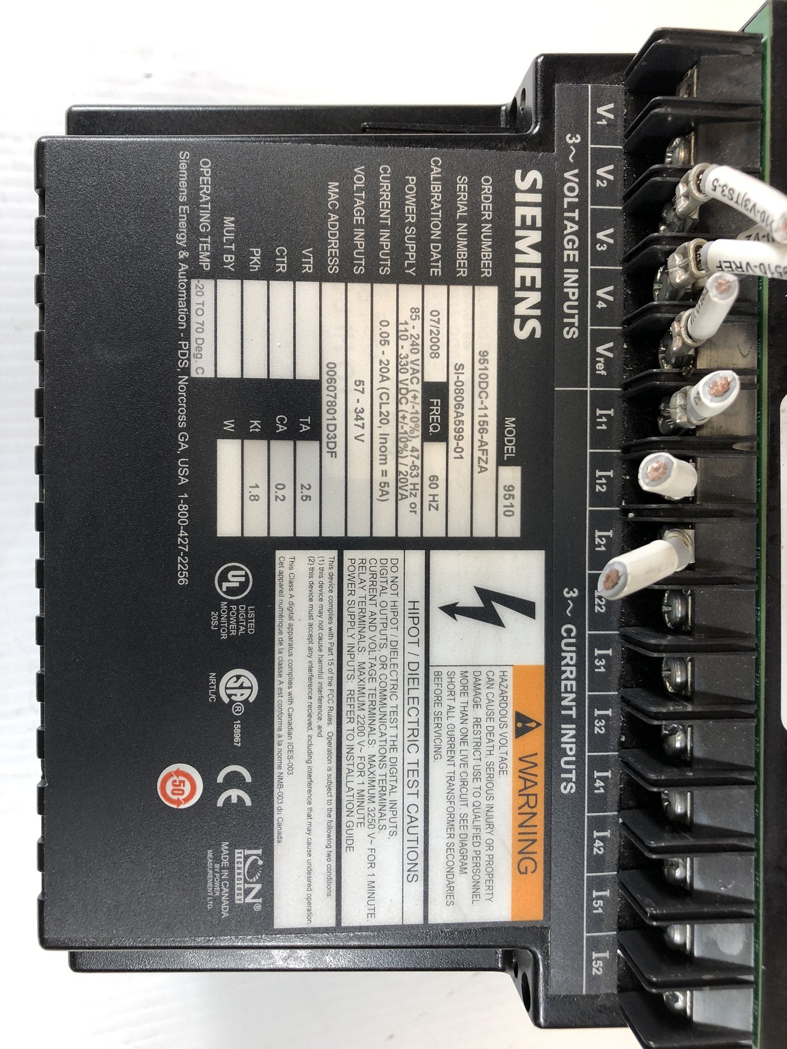 Siemens 9510 Power Meter Display 9510DC-1156-AFZA
