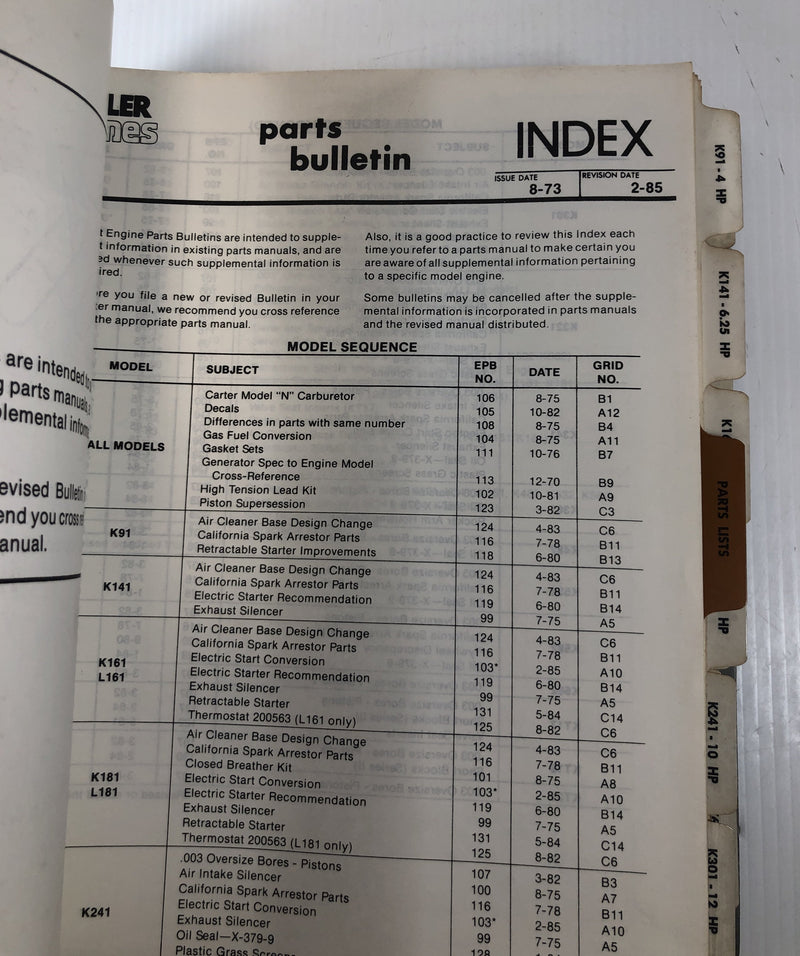 Kohler Engines Parts Manual Four Cycle