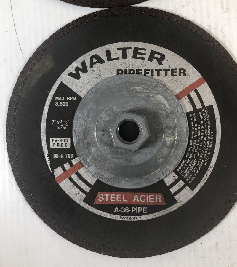 Walter Pipefitter 7" x 3/32" x 7/8" Steel Acier Grinding Wheel A-36-Pipe (Lot of