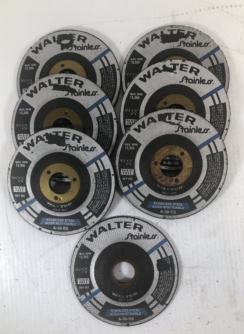 Walter Stainless Grinding Wheel A-30-SS 450 & 452 4-1/2" x 7/8" (Lot of 7)